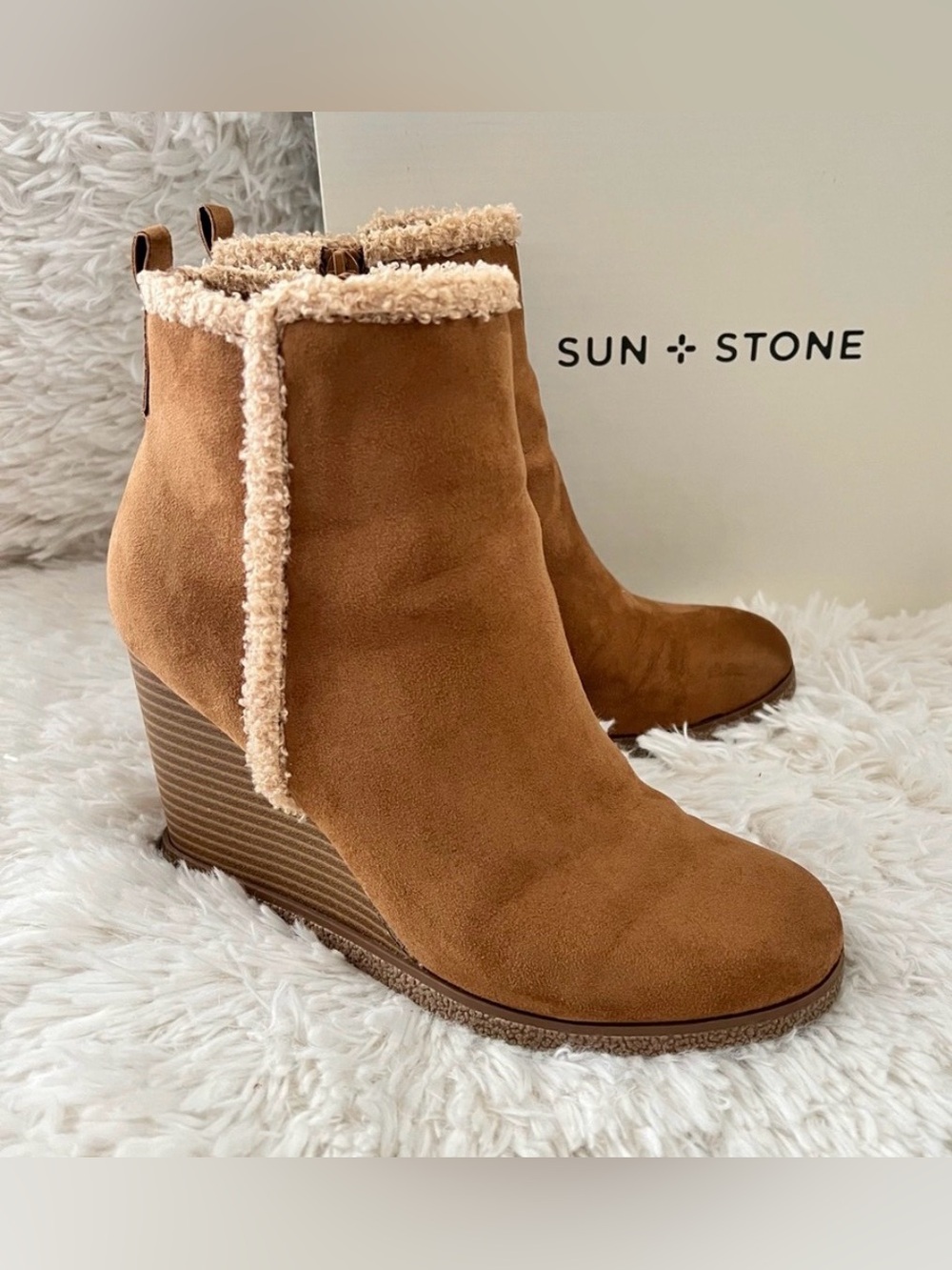 Sun + Stone Camillia F Womens Faux Suede Ankle Wedge Booties Size 8